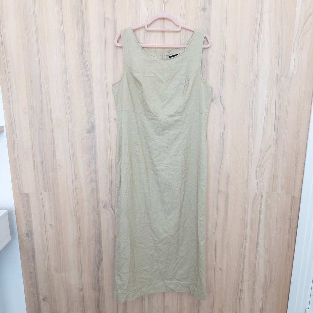 Vintage Sag Harbor Linen Blend Maxi Dress 18 Beige Sleeveless Coastal Minimalist